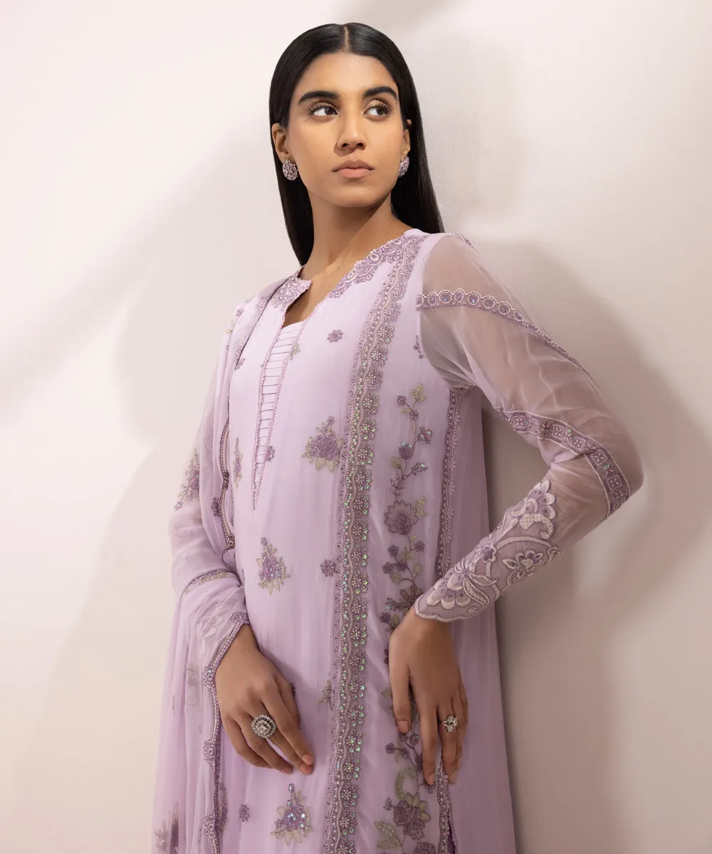 3 Piece - Embroidered Chiffon Suit