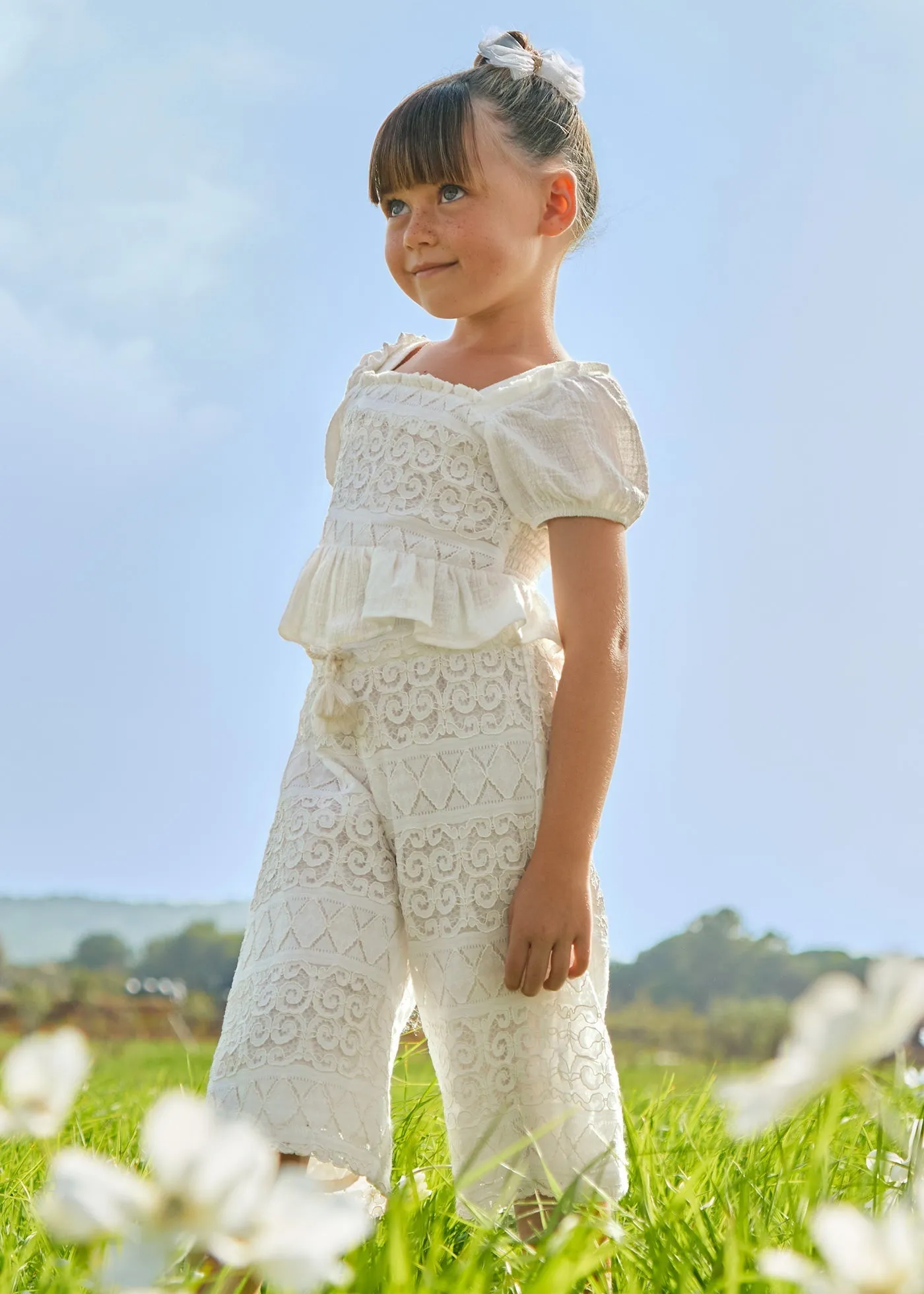 3529 - Lace pants for girl - Natural