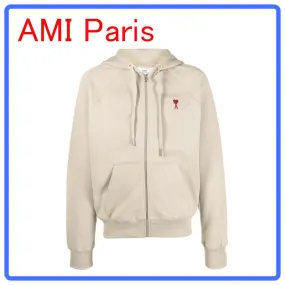 AMI PARIS  |Long Sleeves Plain Logo Hoodies & Sweatshirts