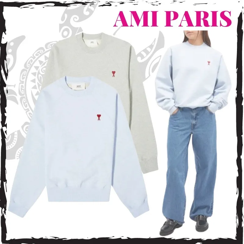 AMI PARIS  |Sweat Long Sleeves Plain Cotton Logo Hoodies & Sweatshirts