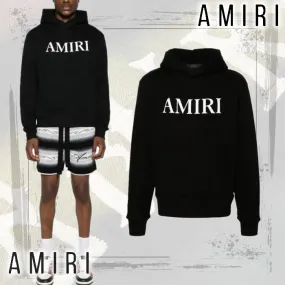 AMIRI  |Street Style Long Sleeves Plain Cotton Logo Hoodies