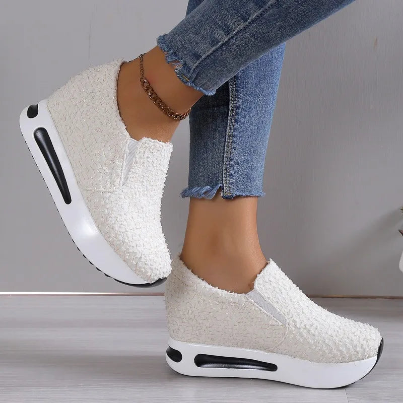 Ashore Shop Elevated Inner Casual Sneakers Women Thick Soles Single Shoes Shallow Cut Round Toe Single Shoes