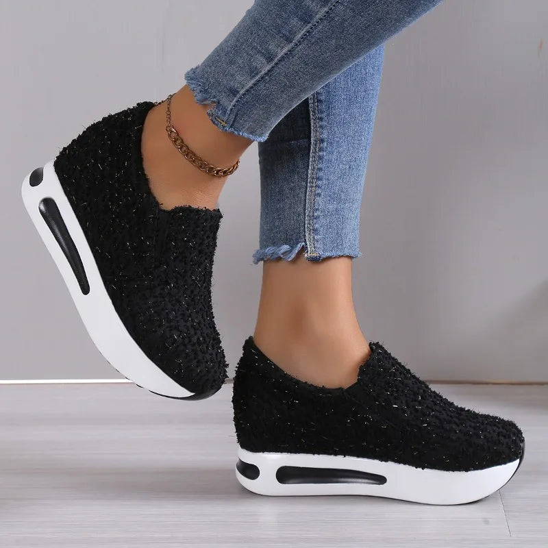 Ashore Shop Elevated Inner Casual Sneakers Women Thick Soles Single Shoes Shallow Cut Round Toe Single Shoes