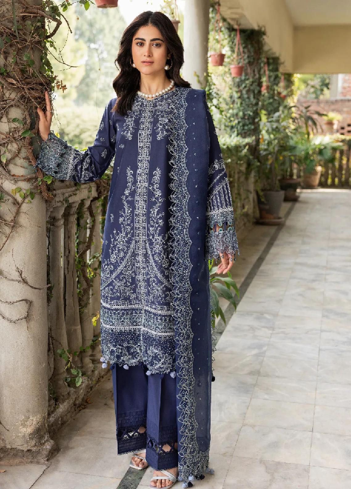 Bahaar By Farasha Embroidered Lawn Unstitched 3 Piece Suit - FSH24B 01 BLUE OCHRE