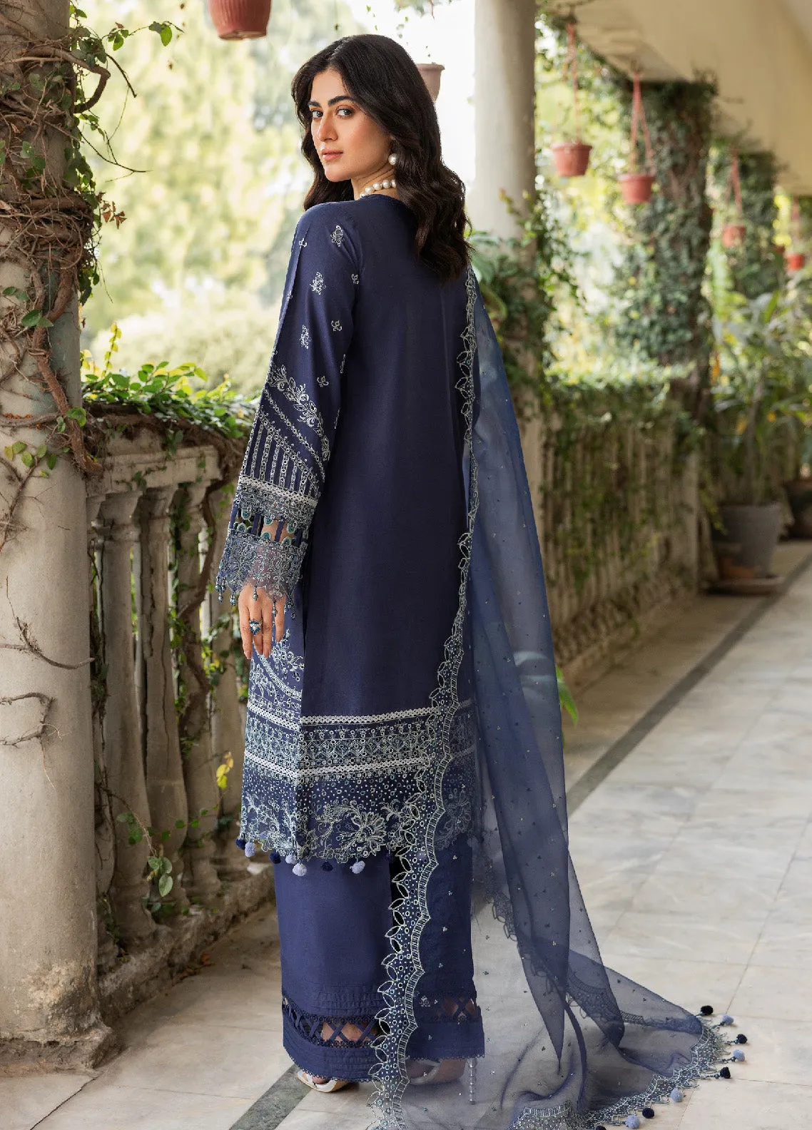 Bahaar By Farasha Embroidered Lawn Unstitched 3 Piece Suit - FSH24B 01 BLUE OCHRE