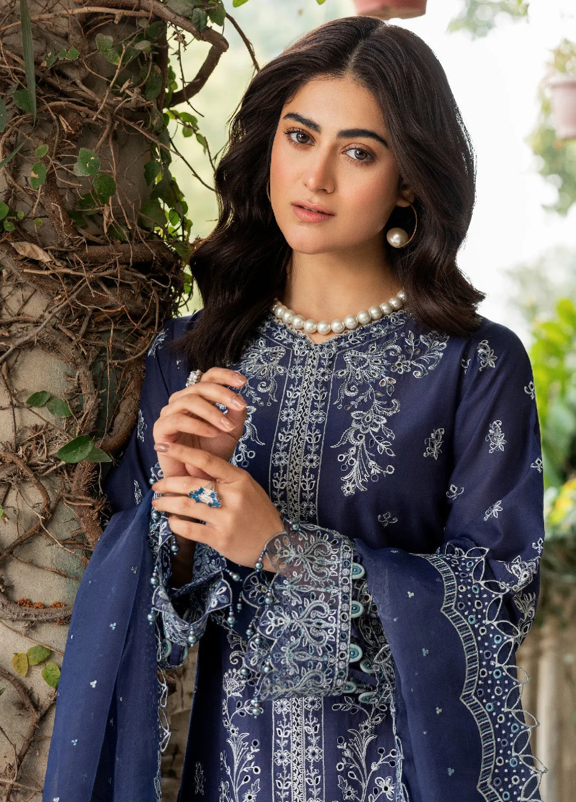 Bahaar By Farasha Embroidered Lawn Unstitched 3 Piece Suit - FSH24B 01 BLUE OCHRE