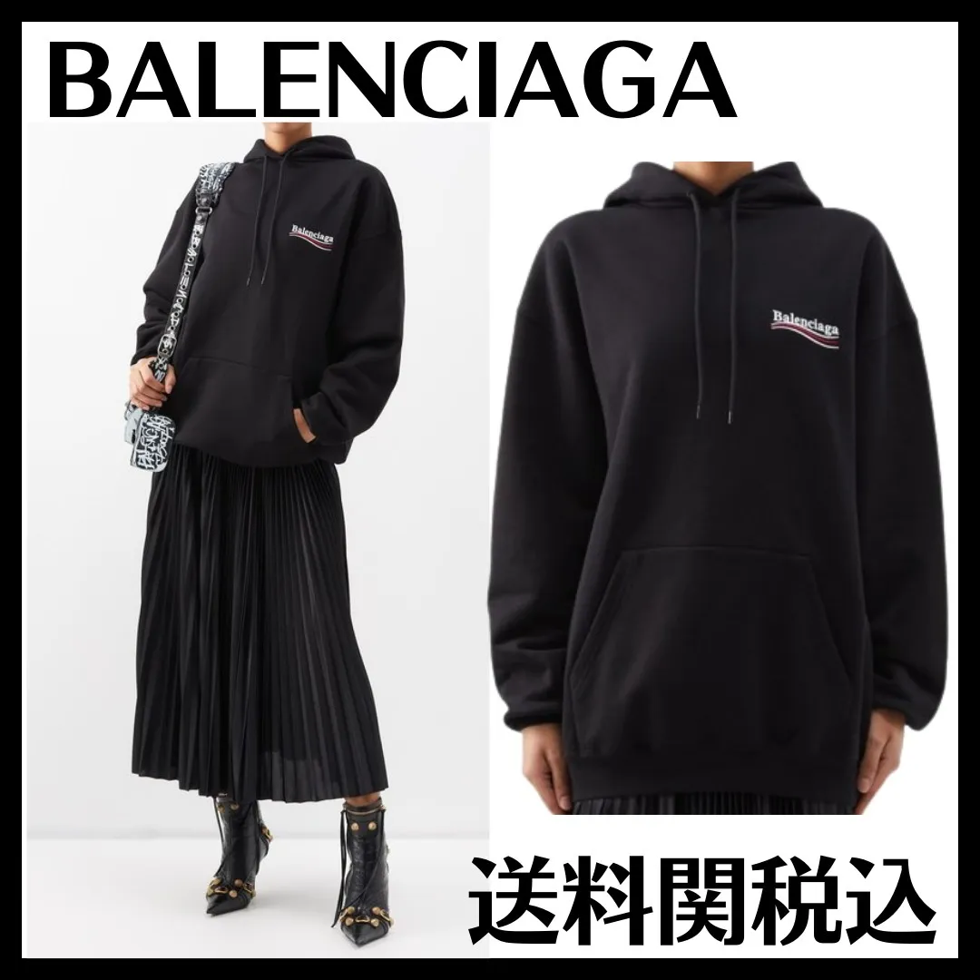 BALENCIAGA  |Street Style Long Sleeves Cotton Logo Hoodies & Sweatshirts