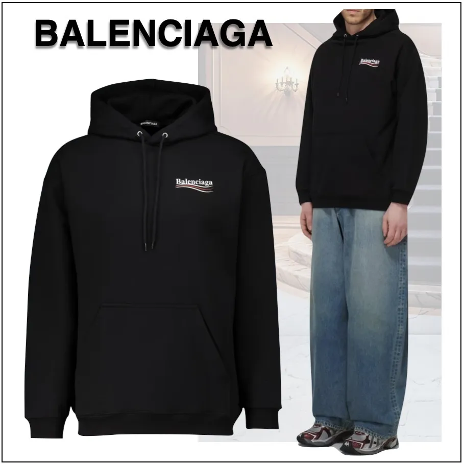 BALENCIAGA  |Unisex Long Sleeves Plain Oversized Logo Luxury Hoodies