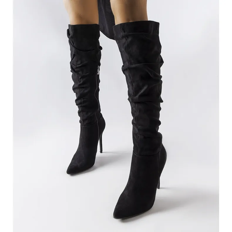 Black crinkled high heel boots from Deli