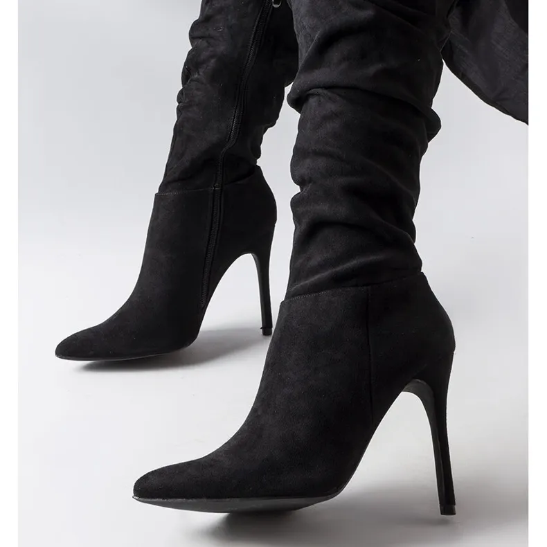 Black crinkled high heel boots from Deli