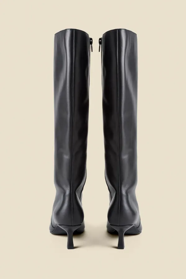 Black Knee High Low Heel Boots