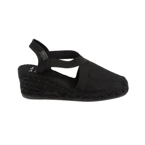 Black Linen Wedge Espadrille for Women - Ter-BK