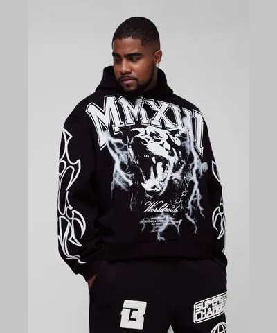 boohoo Mens Plus Oversized Boxy Mmxii Large Scale Print Hoodie