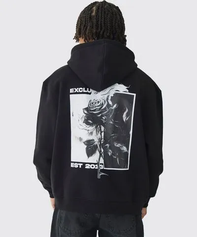 boohooMAN Mens Oversized Blurred Branded Print Hoodie