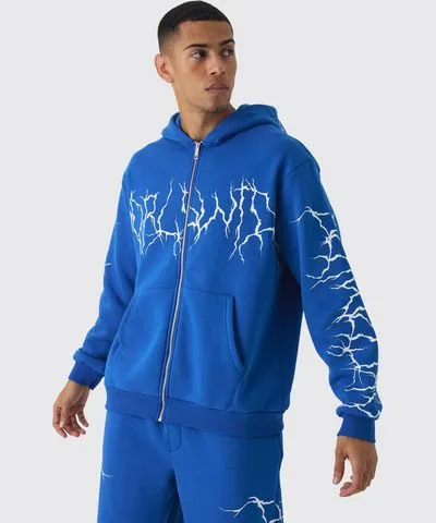 boohooMAN Mens Oversized Graffiti Zip Through Hoodie