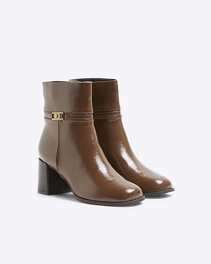 Brown Block Heel Boots