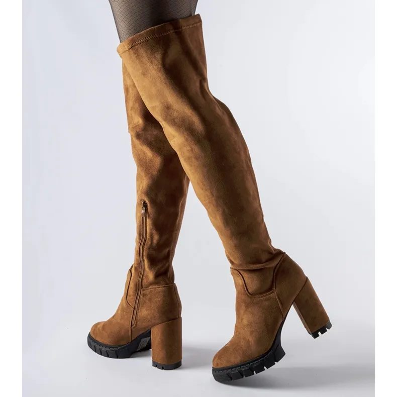 Brown long Railroad high heel boots