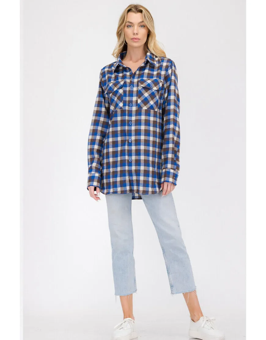 Checked Oversized Shirt in Ink Blue