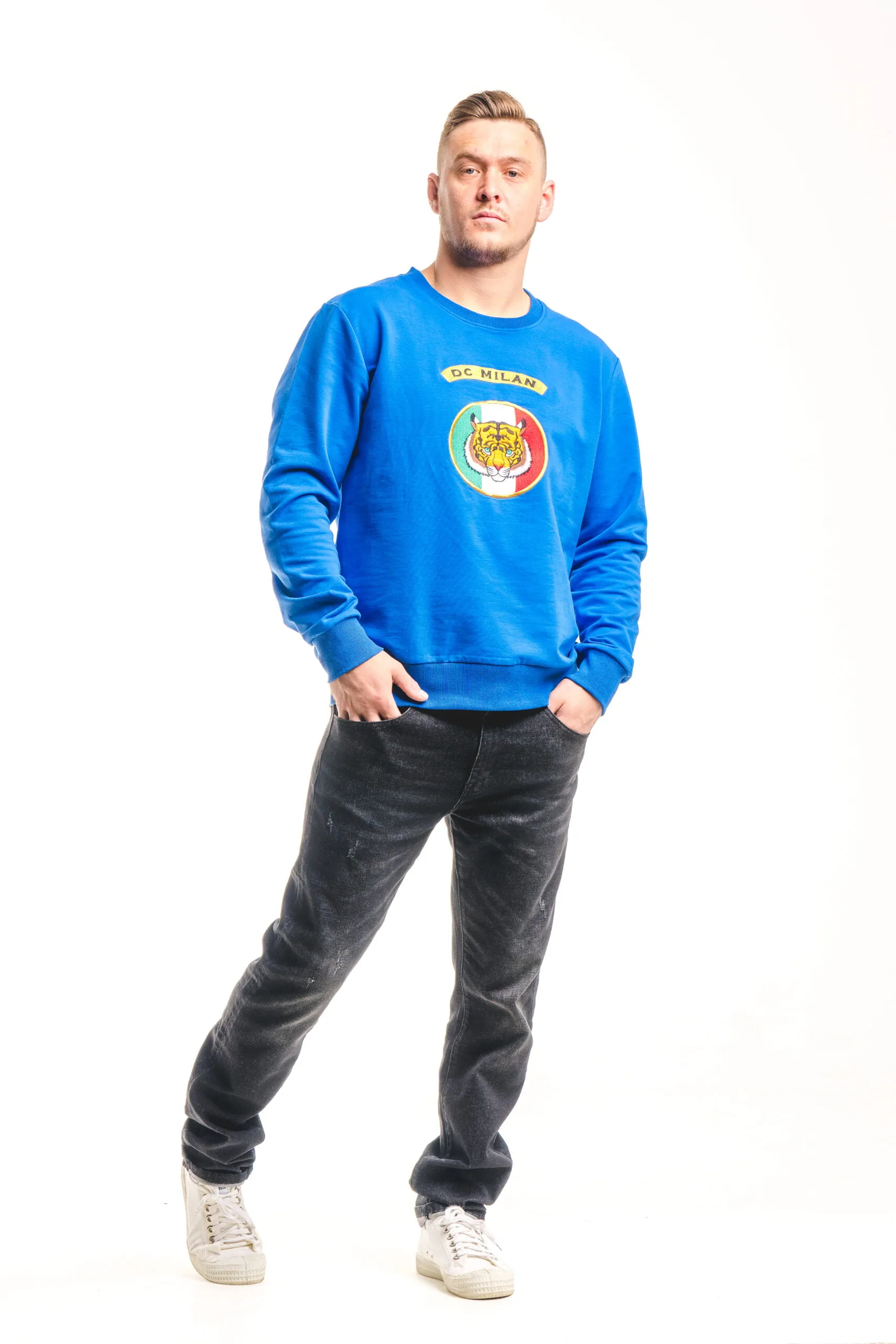 Cotton Sweatshirt with Embroidery – Blue