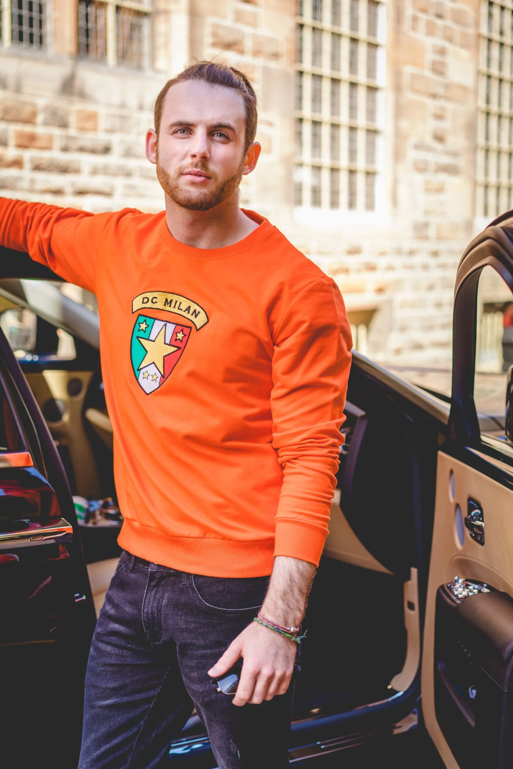 Cotton Sweatshirt with Embroidery – Orange