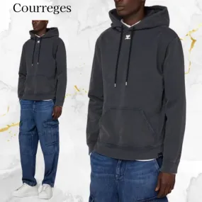 Courreges  |Street Style Long Sleeves Plain Cotton Logo Hoodies