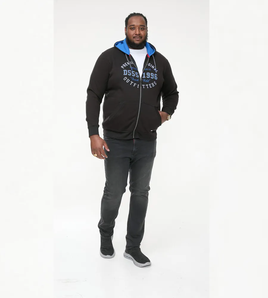 D555 Big Mens Hoodie With Full Zip and Chest Print (LINGARD)