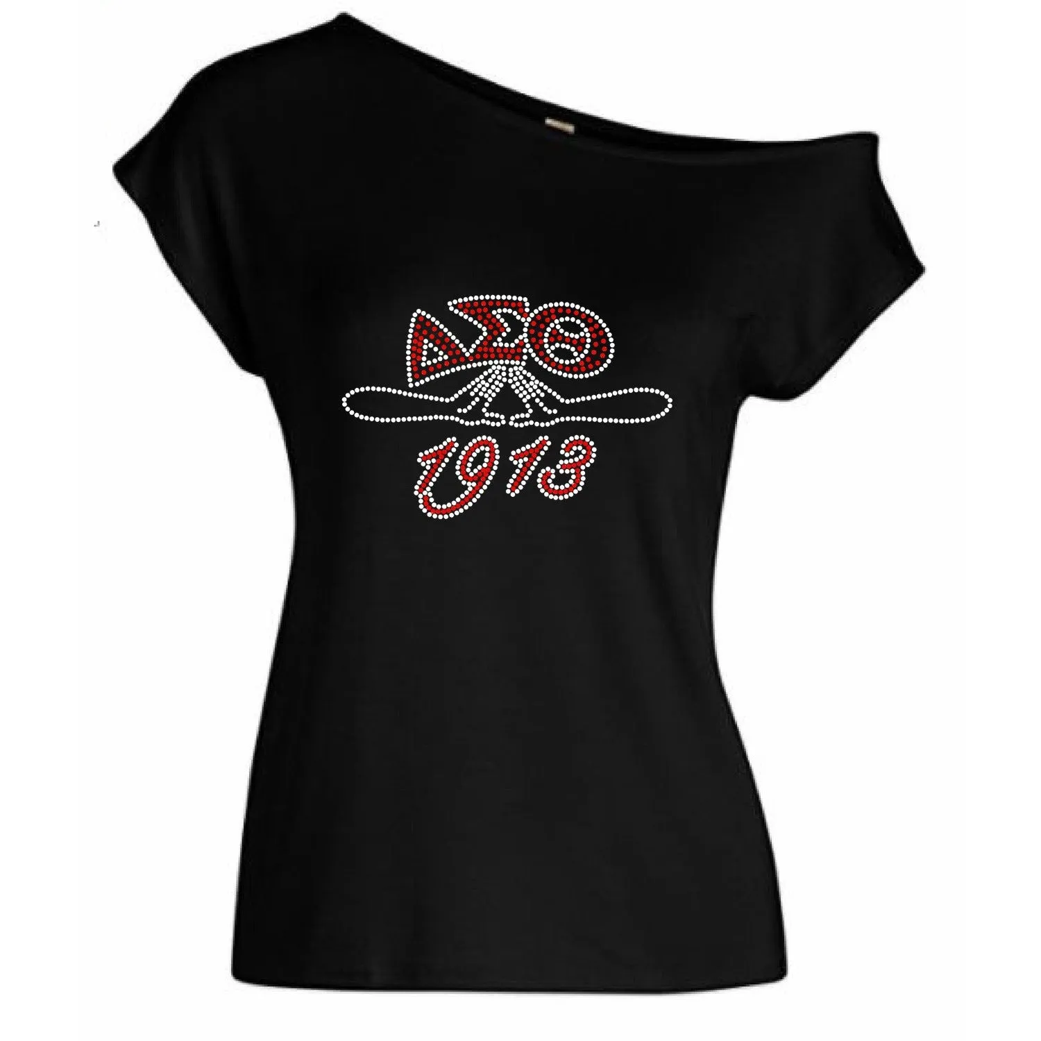 Delta Sigma Theta 1913 Rhinestone Hand Symbol Off Shoulder Tee