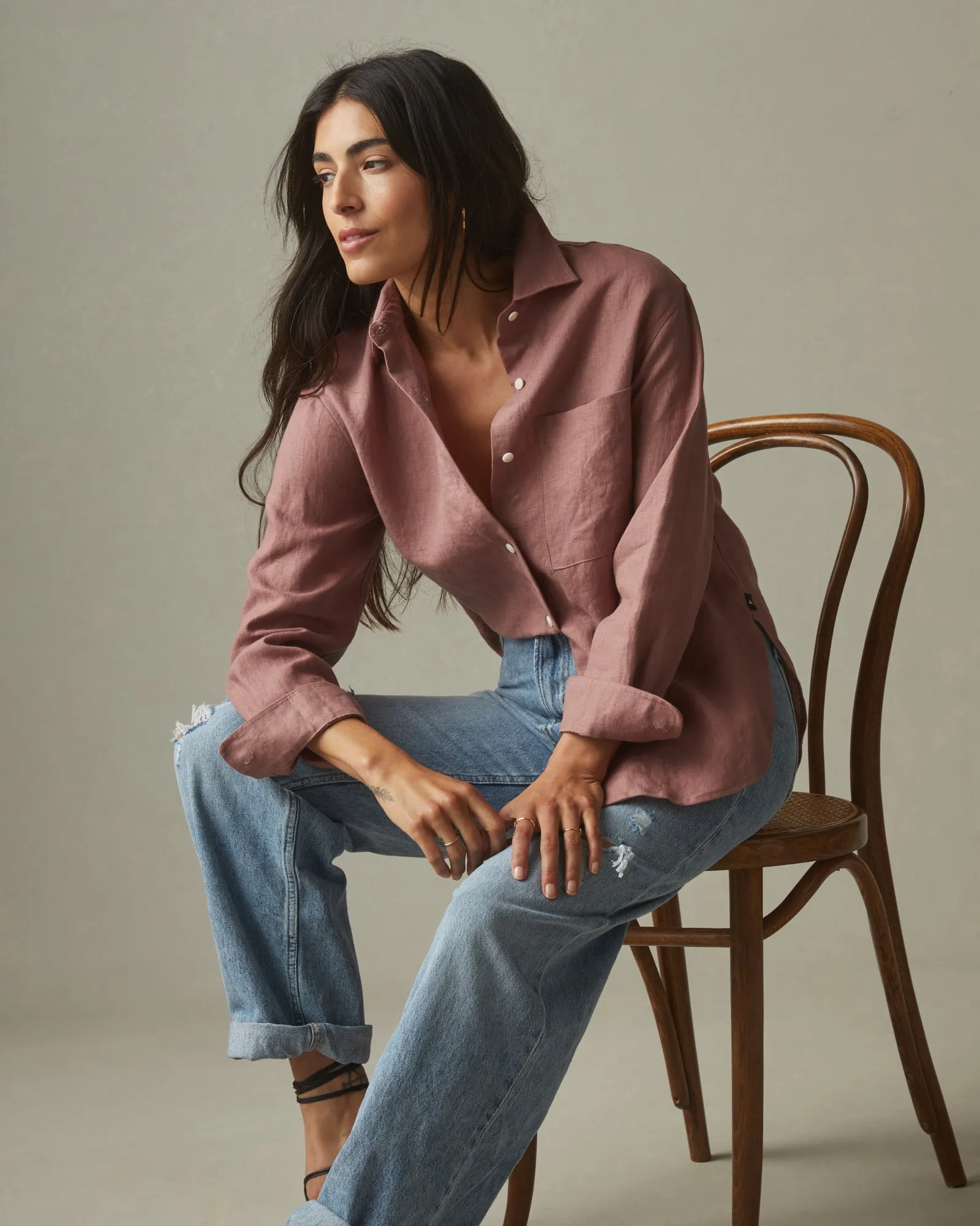 Easy Linen Long Sleeve Shirt - Burlwood