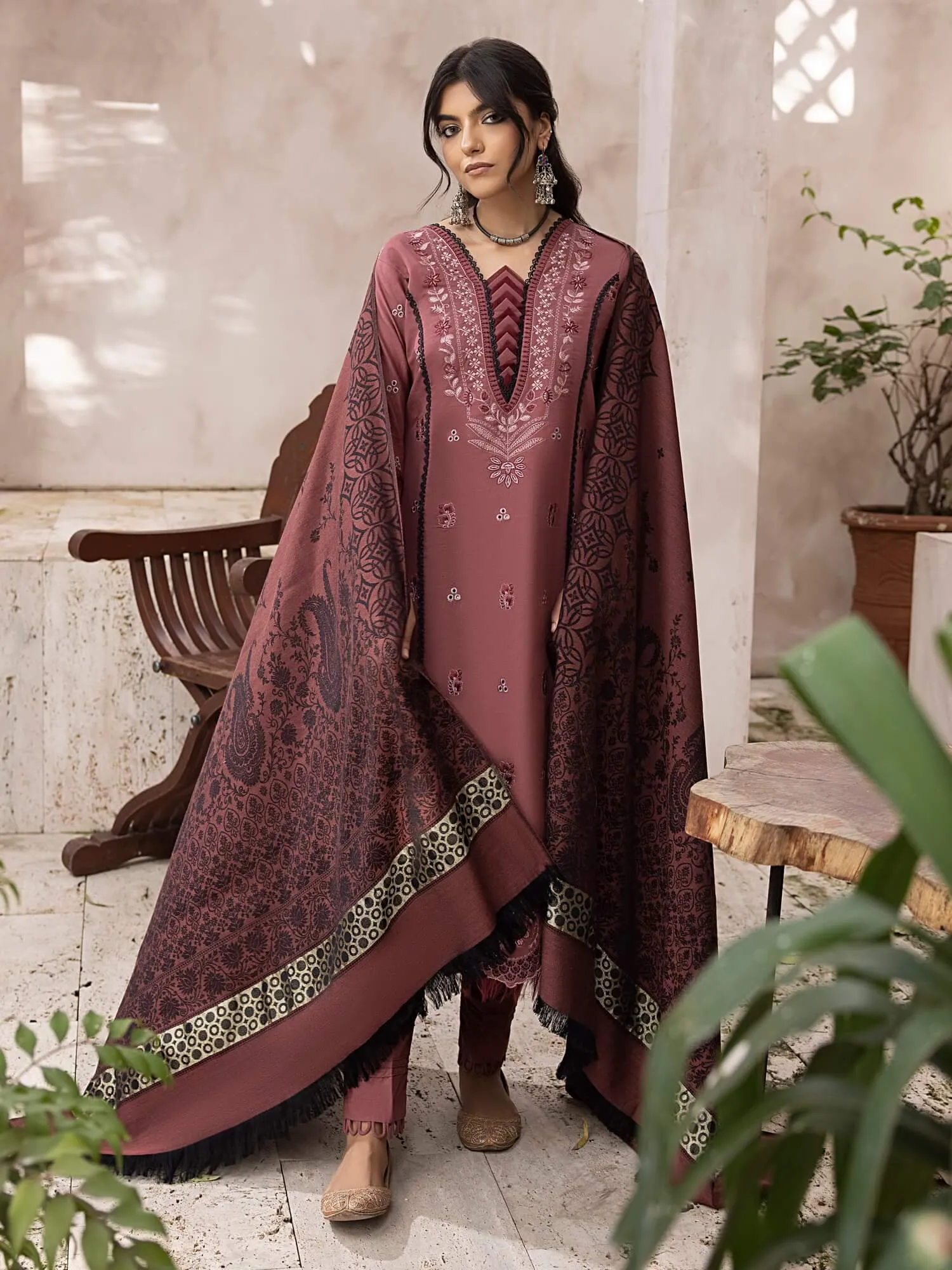 ELAK by Humdum Unstitched Embroidered Khaddar 3Pc Suit EL-01