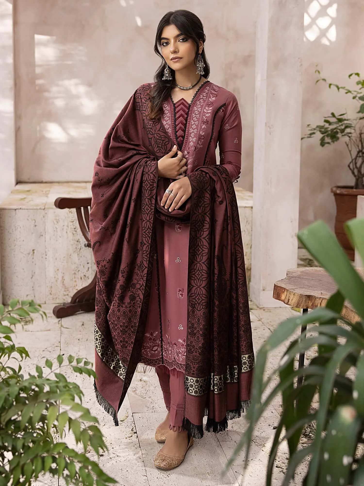 ELAK by Humdum Unstitched Embroidered Khaddar 3Pc Suit EL-01