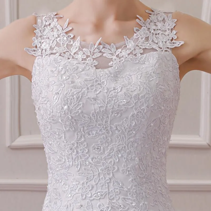 Embroidered Beading Vintage Lace Wedding Dress with Sweet Straps