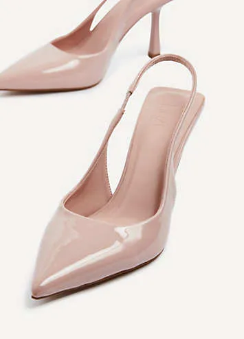 Fling Nude Faux Patent Sling Back Court Shoes by Linzi | Look Again