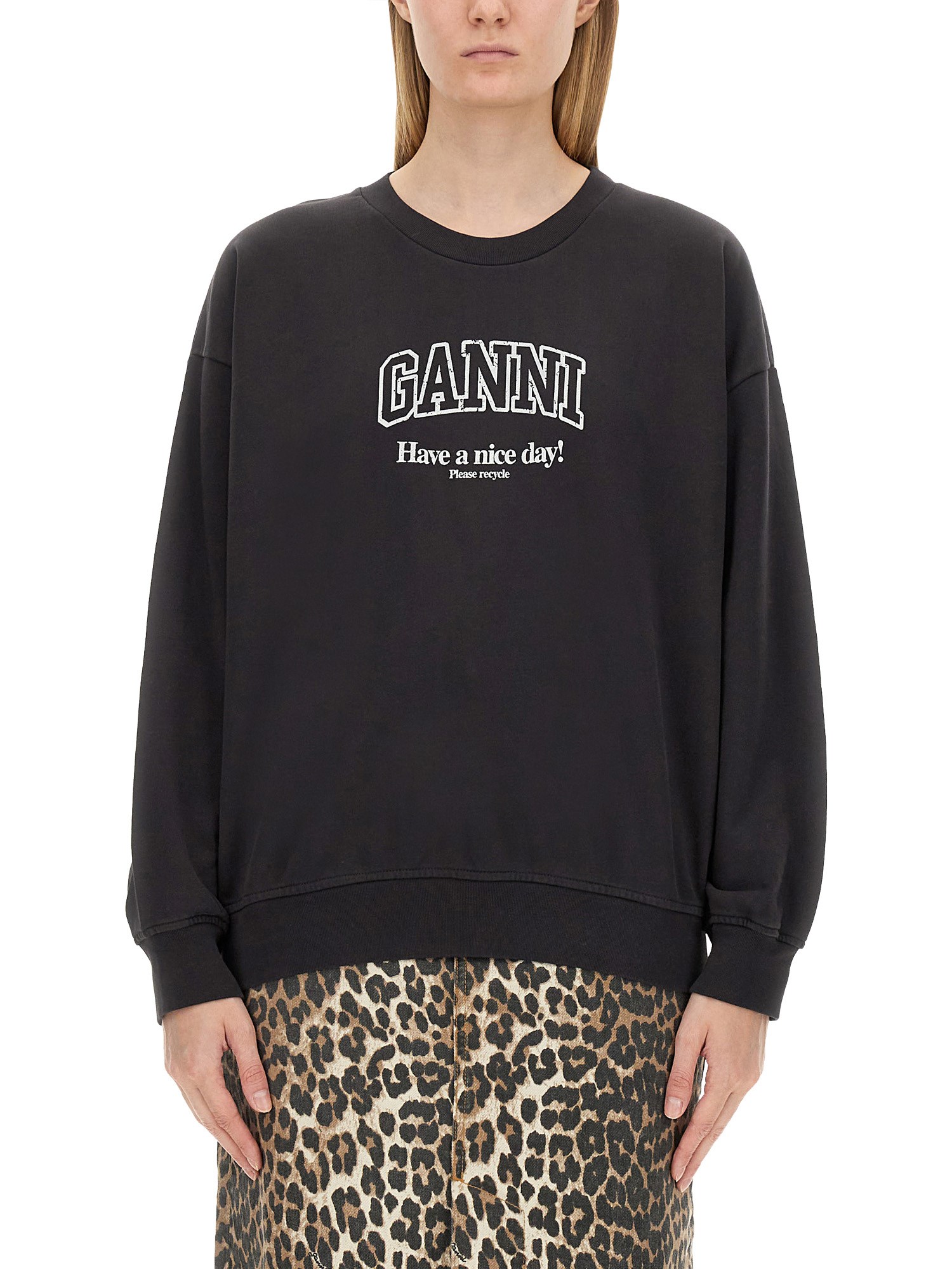 GANNI    COTTON SWEATSHIRT WITH LOGO