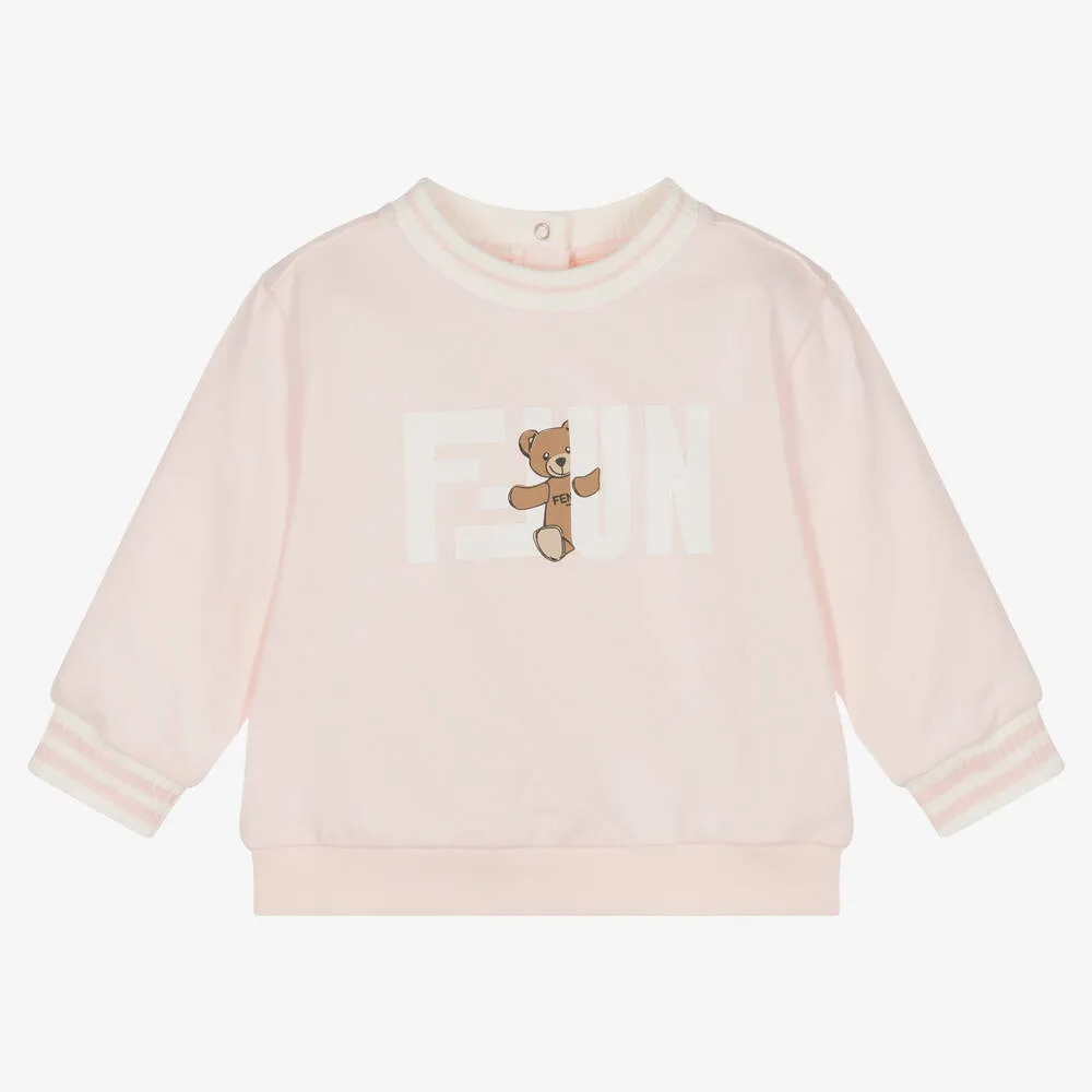 Girls Pink FF Stamp Cotton Sweatshirt 