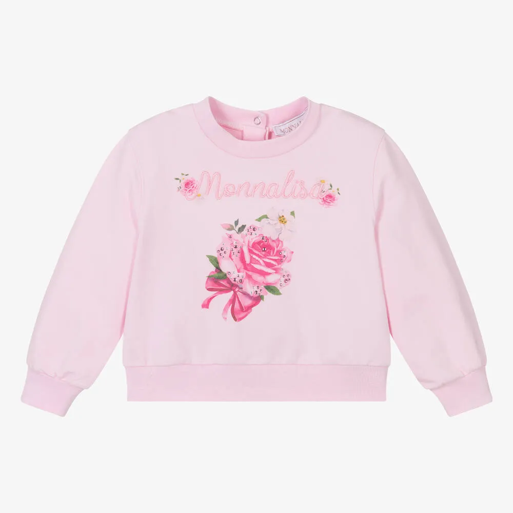 Girls Pink Floral Cotton Sweatshirt