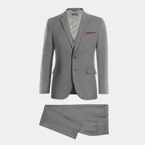 Iron grey super 100s slim fit 3-piece Suit with handkerchief