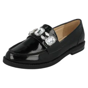 Ladies Spot On Jewel Trim Vamp Loafer Shoes