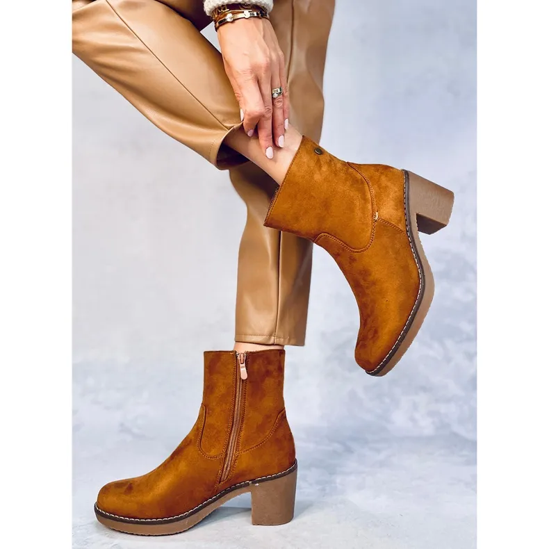 Linzi Camel rubber heel boots brown