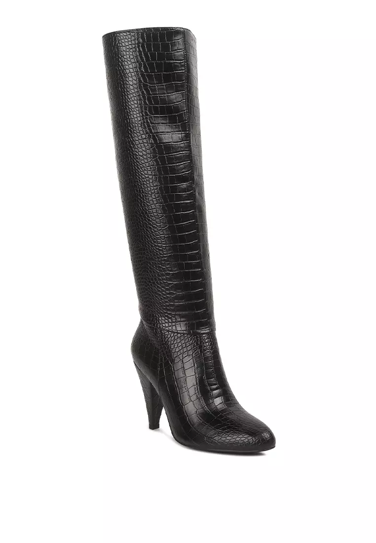 London Rag Black Calf Croc Heel Boots