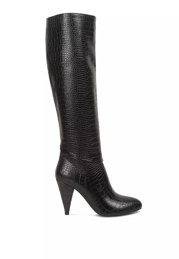 London Rag Black Calf Croc Heel Boots