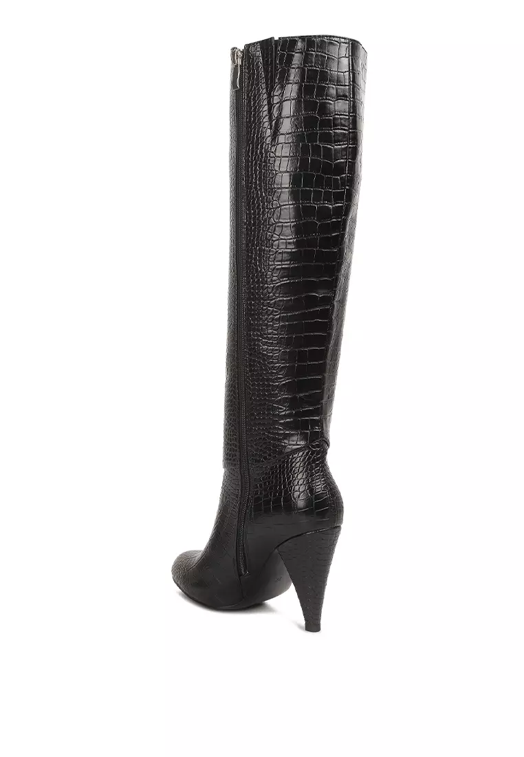 London Rag Black Calf Croc Heel Boots