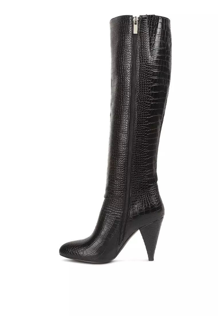 London Rag Black Calf Croc Heel Boots