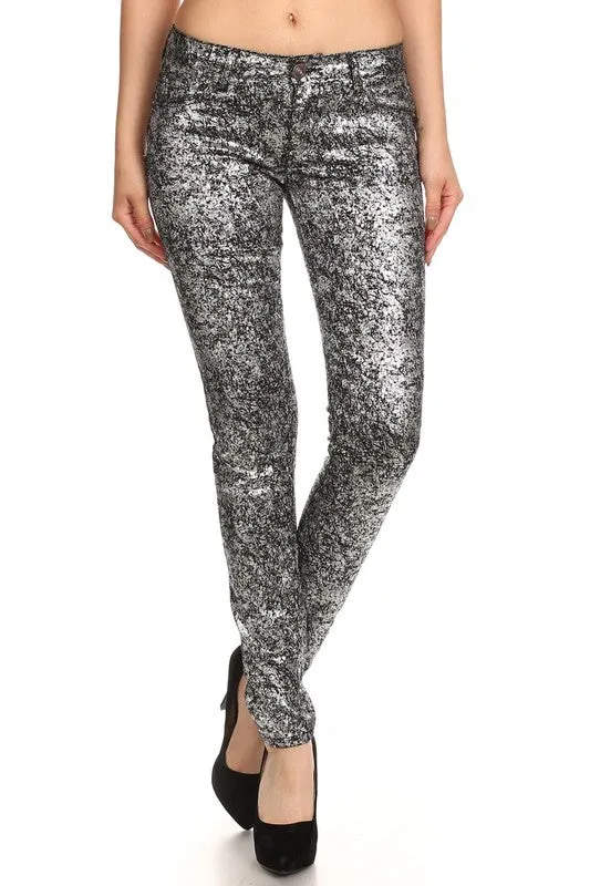 Low Rise Metallic Print Skinny jeans Pants