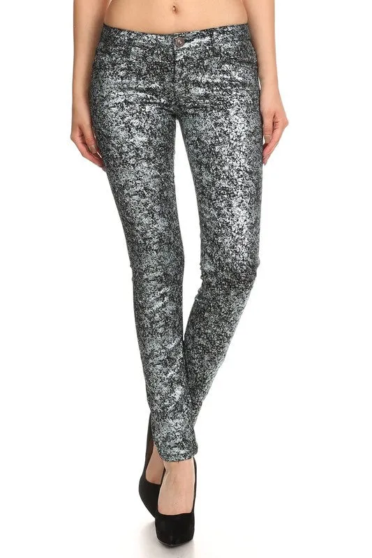 Low Rise Metallic Print Skinny jeans Pants