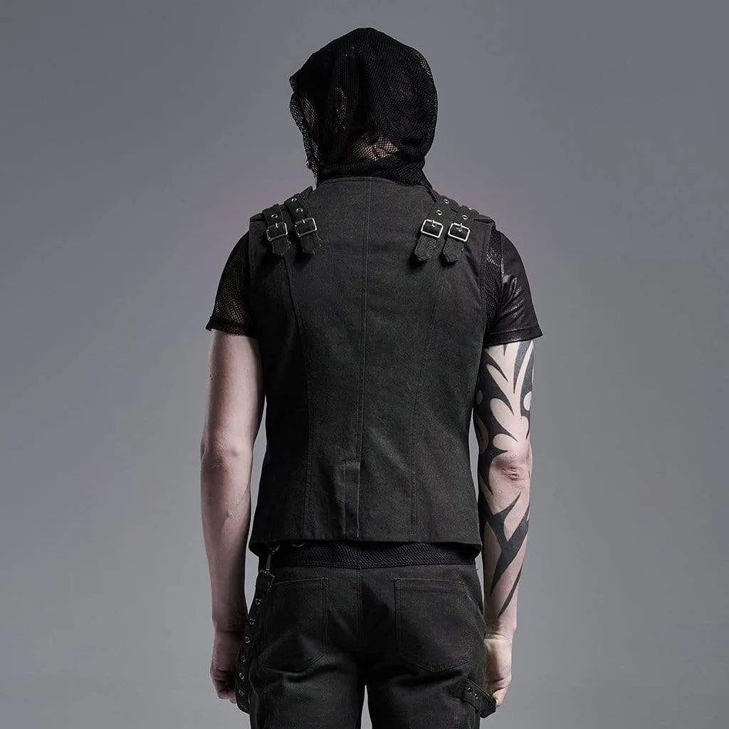 Men's Gothic Front Zip Vests With Pockets And Chains