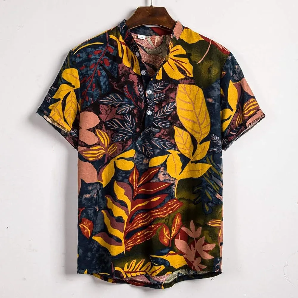 Men's Hawaiian Shirt Funky Printed Short Sleeve Stand Neck Shirt L S1904677