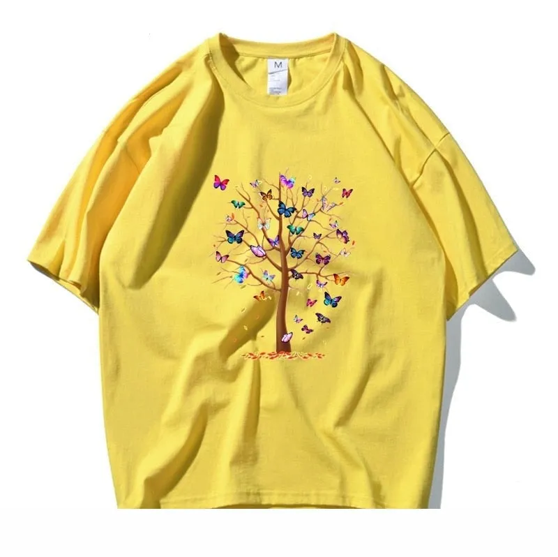 Men's Summer Casual Butterfly Tree Trendy Cotton Short Sleeve T-shirt