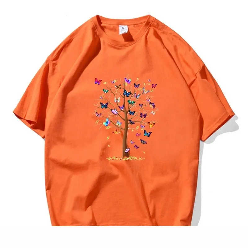 Men's Summer Casual Butterfly Tree Trendy Cotton Short Sleeve T-shirt