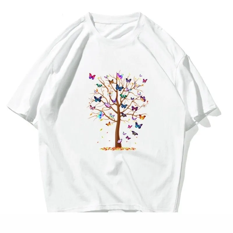 Men's Summer Casual Butterfly Tree Trendy Cotton Short Sleeve T-shirt