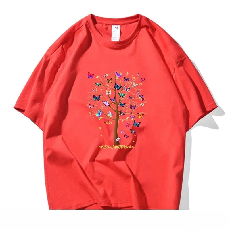 Men's Summer Casual Butterfly Tree Trendy Cotton Short Sleeve T-shirt